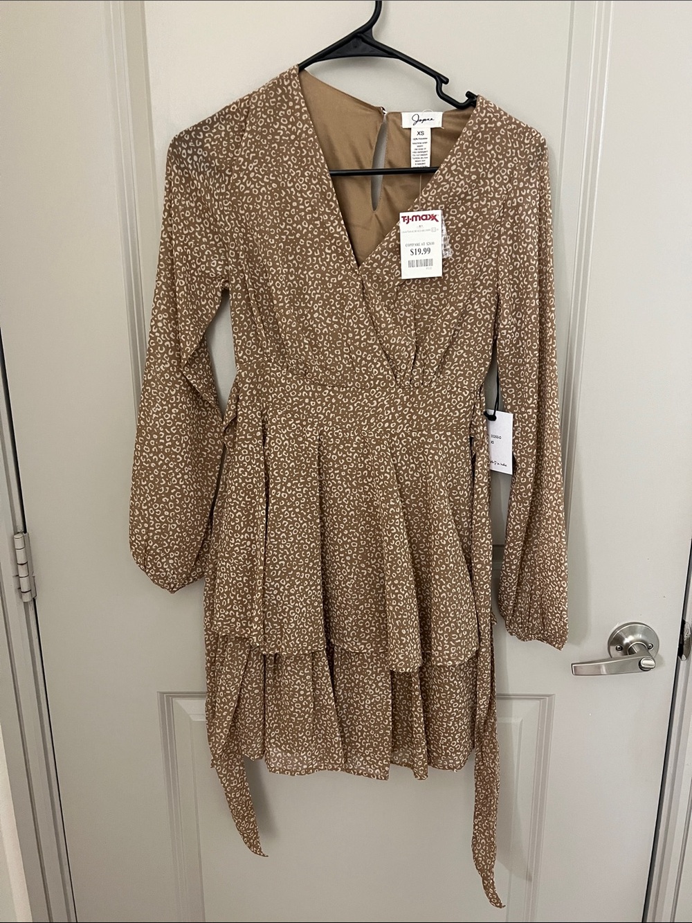 Japna Beige Leopard-Print Wrap Mini Dress